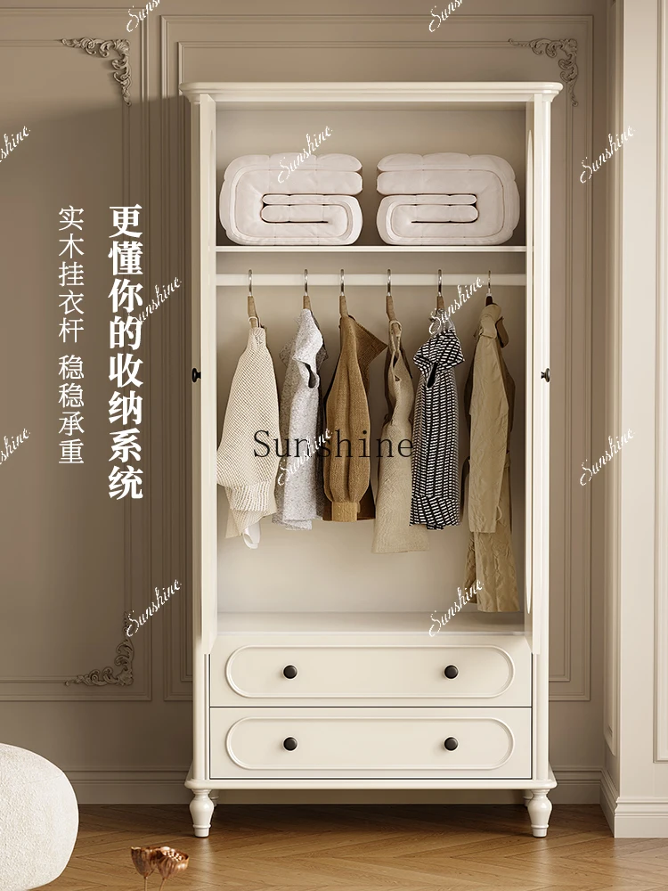 

White solid wood wardrobe household bedroom two-door wardrobe simple small apartment FT