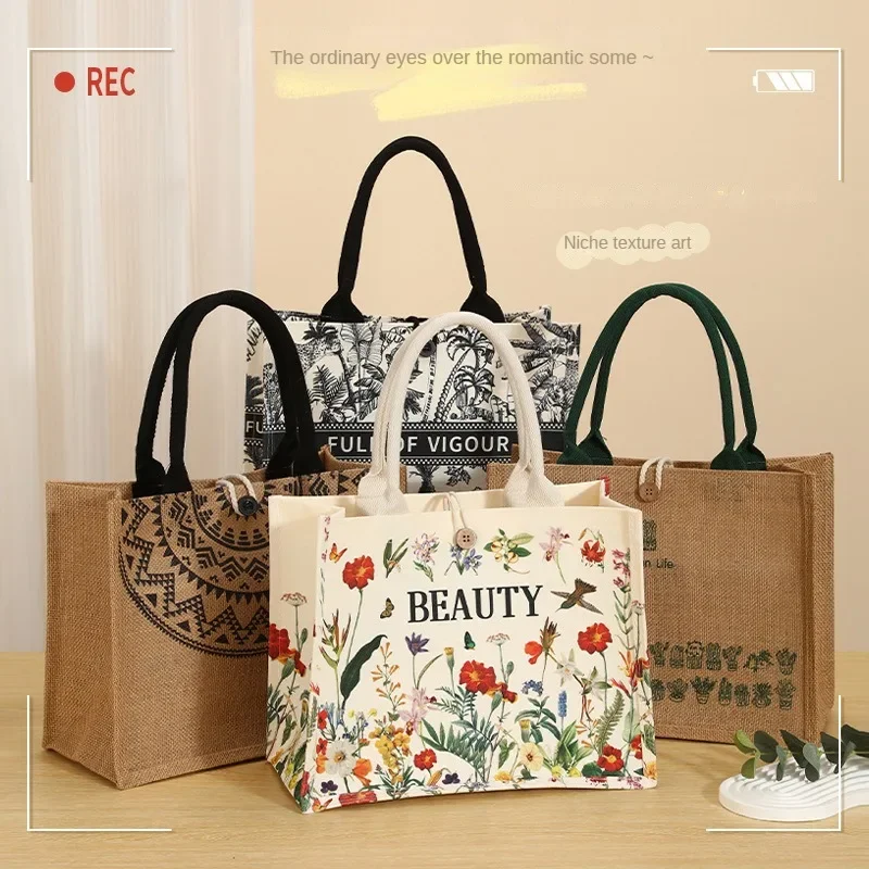 Bolso de mano de lona con patrón Floral para mujer, bolsa de compras tridimensional de gran capacidad, a la moda, portátil, ecológica