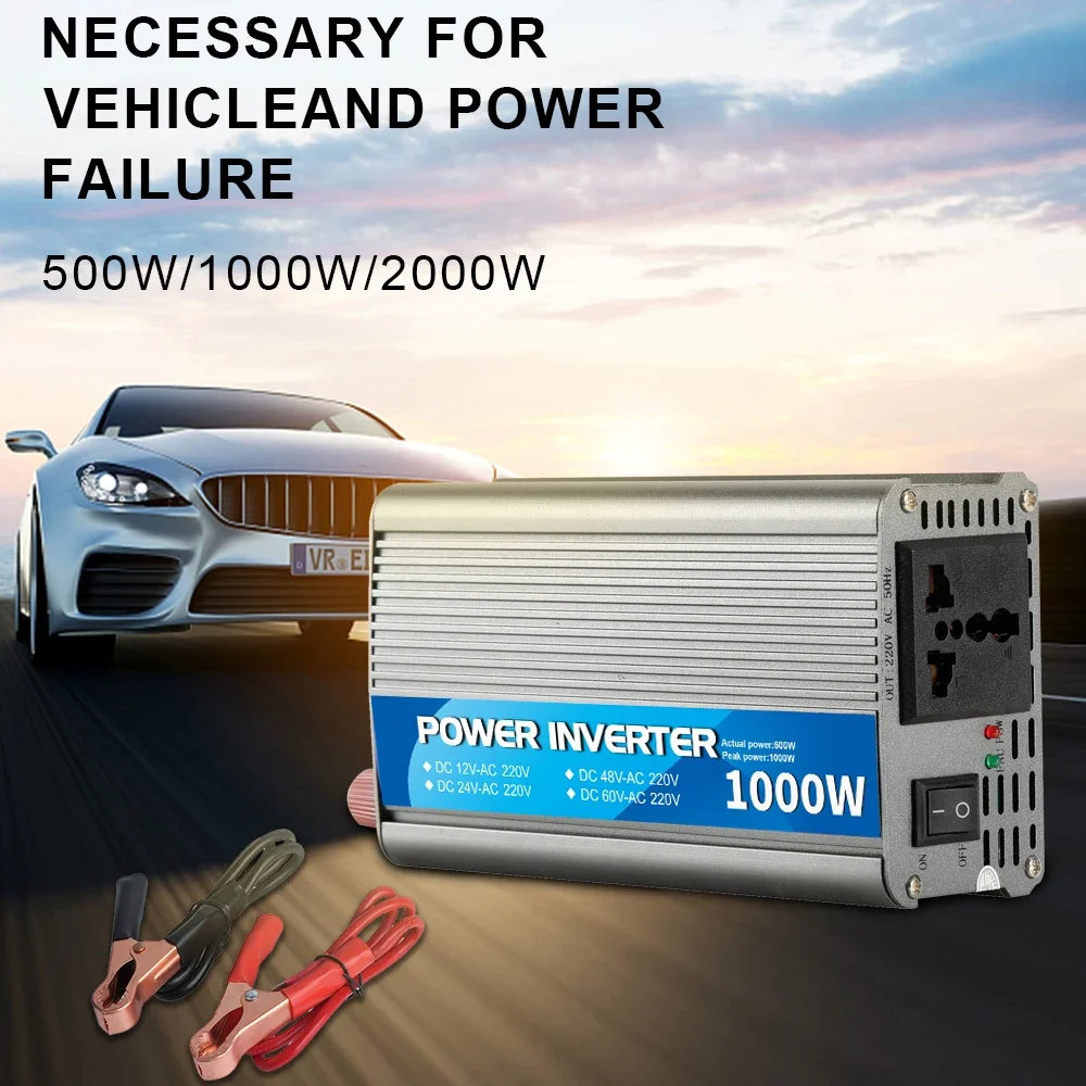 تيار مستمر 12 فولت إلى التيار المتناوب 220 فولت 1000 واط الذروة قوة سيارة عاكس الطاقة شاحن محول محول العالمي المقبس الأجهزة التبديل 500 واط Reated