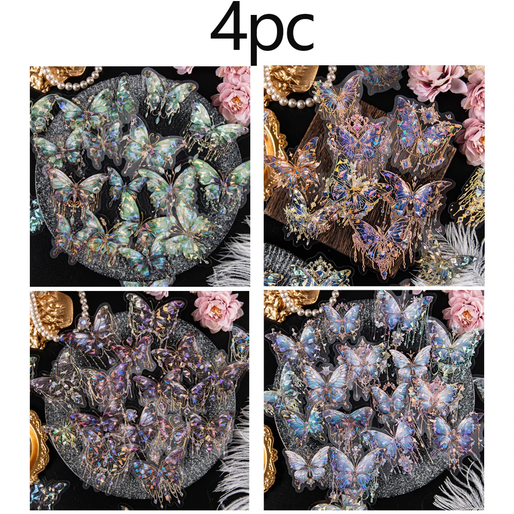 4 шт. декоративные наклейки с изображением мечтательной бабочки и тени, изготовленные из водонепроницаемого ПЭТ-материала, используемые для украшения канцелярских принадлежностей