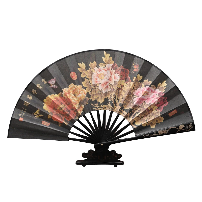 10.41 inches  men's Folding Fan Bamboo Fan Bone Cloth Printed Hand Fan Summer Daily Necessities Home Decor Durable Folding Fan