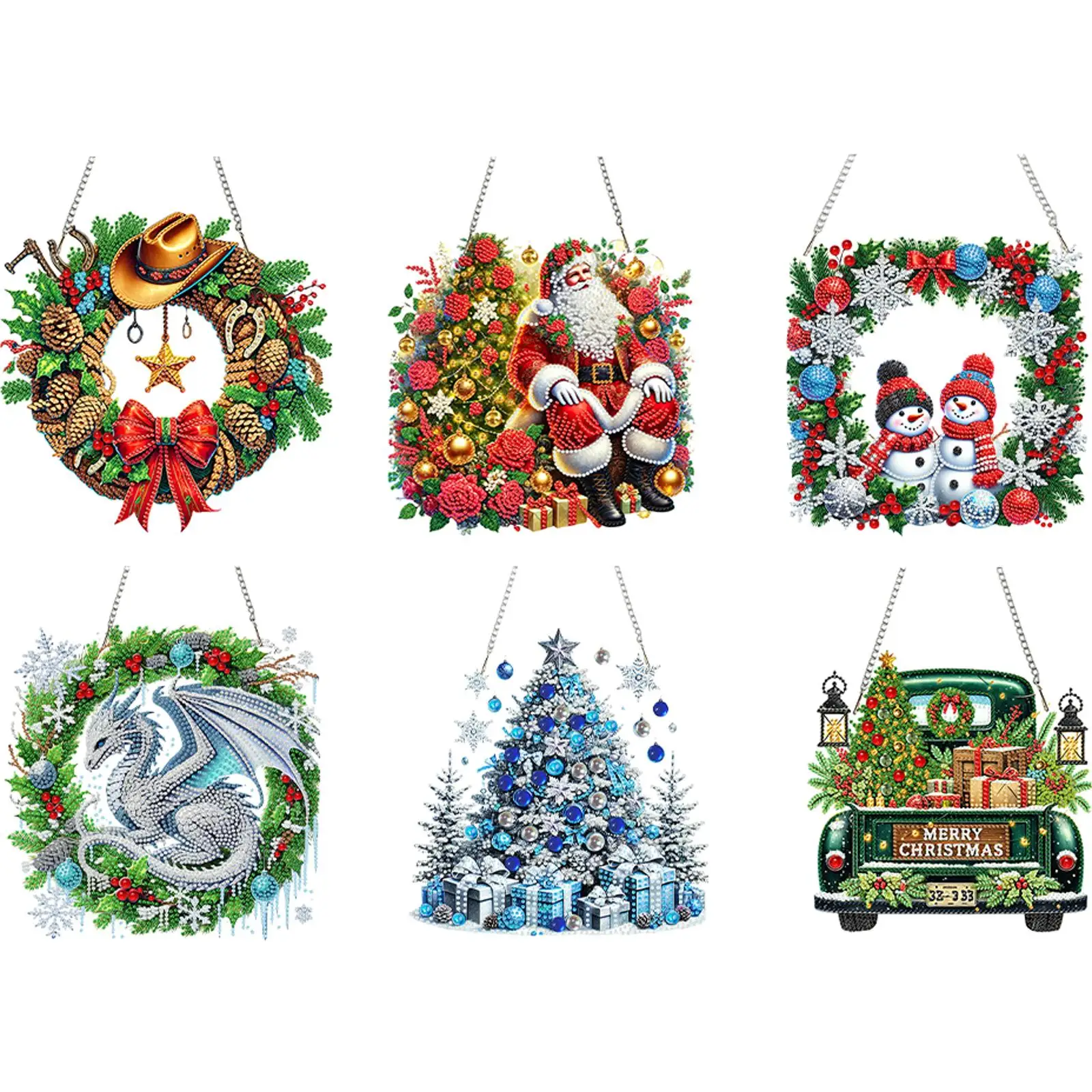 

Christmas Theme 2D Flat DIY Diamond Painting Set Rhinestone Diamond Art Window Pendants Diamond Art Pendant Wall Door Decoration