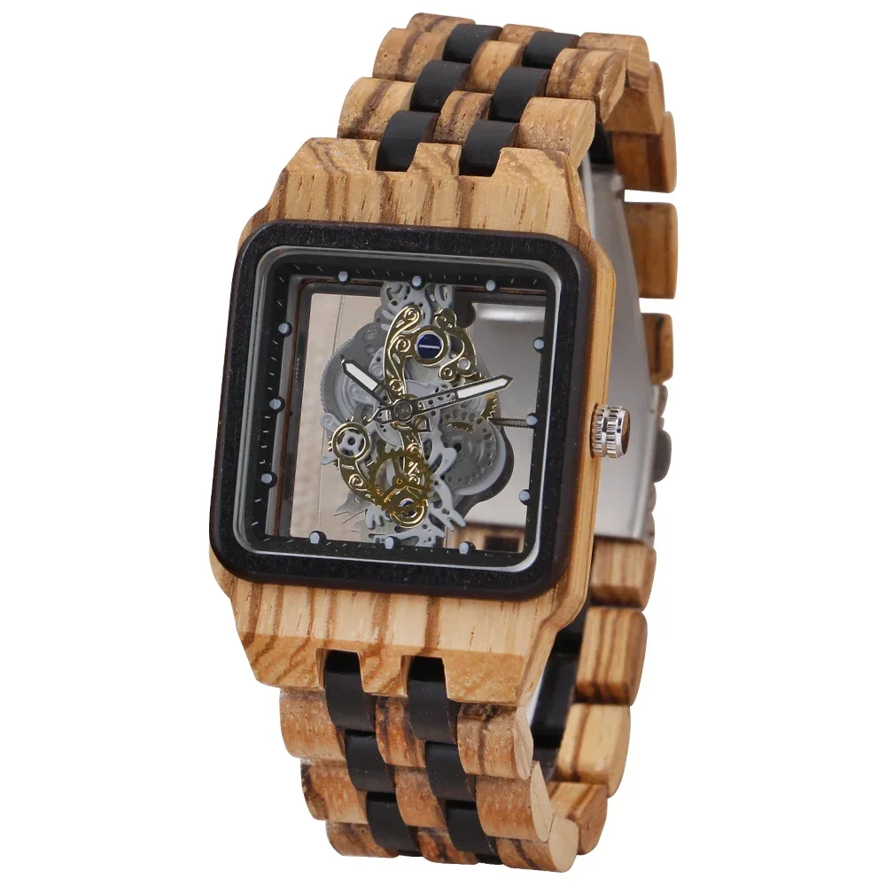 

Men's Luxury Wooden Quartz Watch - New Unique Shaped Hollow Movement Classic Appearance Best Holiday Gift