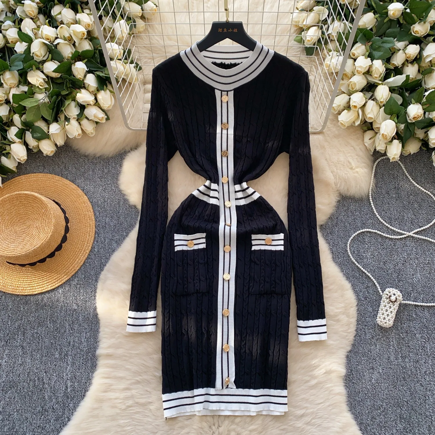 YuooMuoo Merk Mode Vrouwen Vintage Gebreide Jurk 2025 Herfst Winter Elegante Slanke Taille Bodycon Trui Dress Party Vestidos