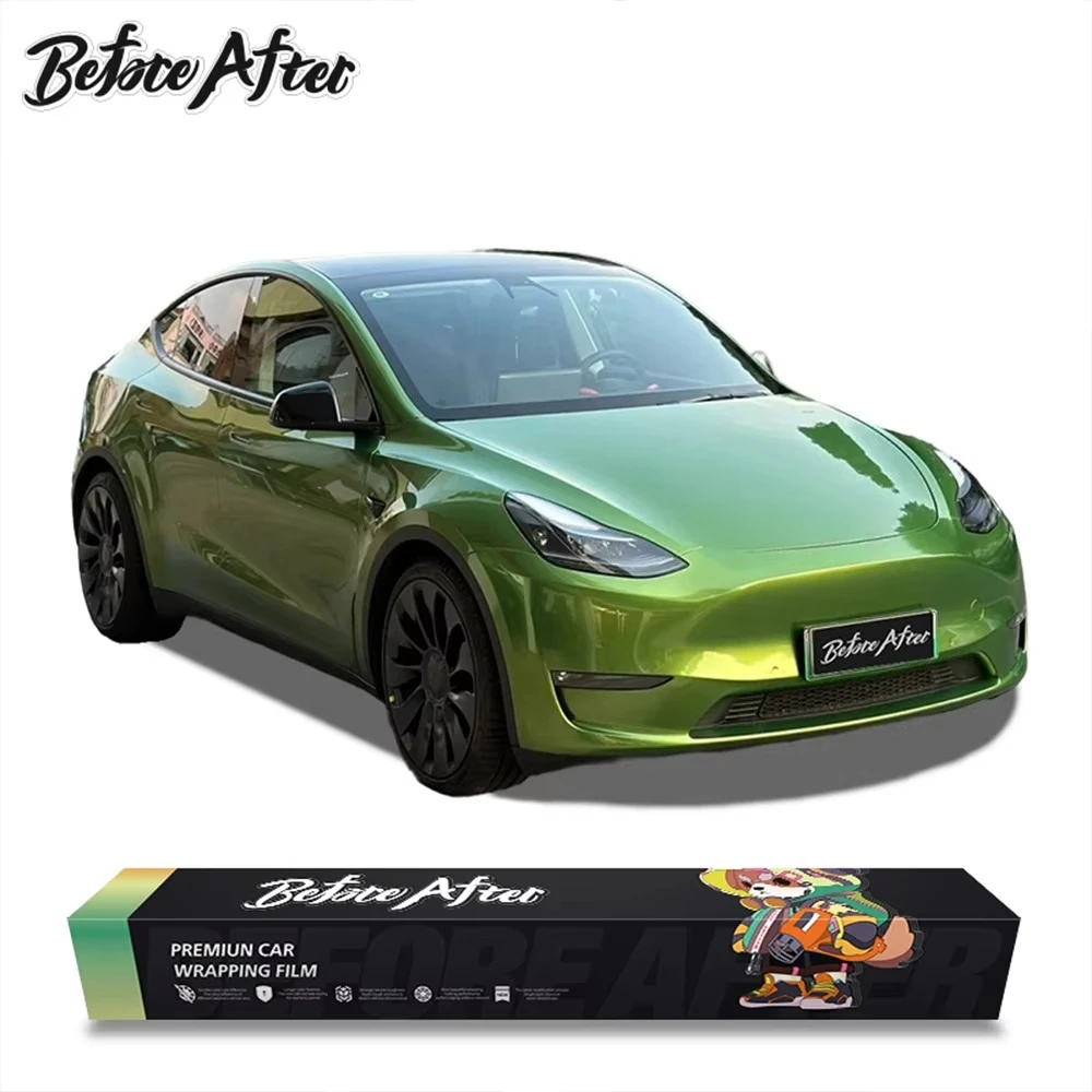 

Высококачественная виниловая пленка для оклейки кузова автомобиля без пузырьков воздуха, меняющая цвет, PET Mamba Green Metallic