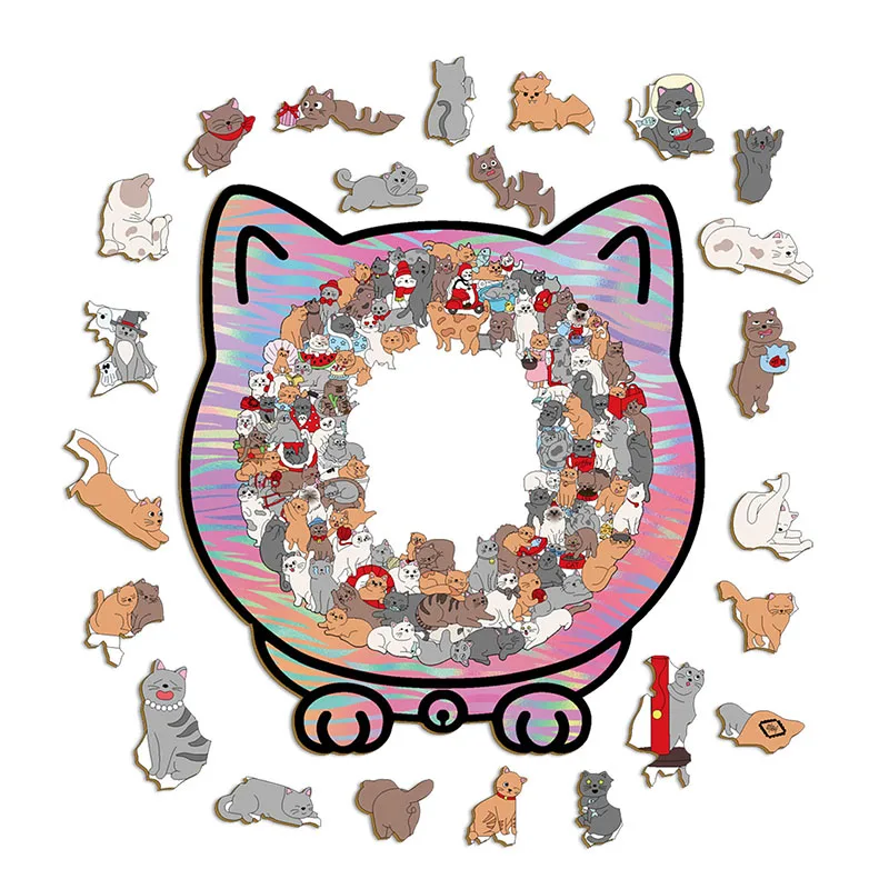 새로운 135피스 고양이 모양 나무 퍼즐 불규칙한 퍼즐 조각 게임 생일 크리스마스 선물 고양이 애호가를 위한 홈 장식