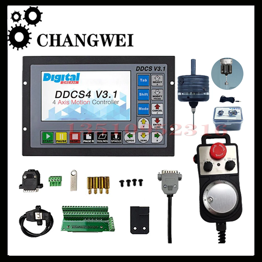 Cnc Controller Ddcsv3.1 G Code 3 Axis 4 Axis Offline Cnc System Usb Interface Metal Shell E-stop Mpg Hand Wheel + 3d Edge Finder