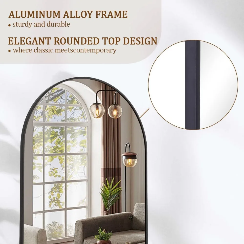 Full Length Arched Floor Mirror 26x71 Inches, Standing Makeup and Dressing Mirror with Free Standing Design for Home Use