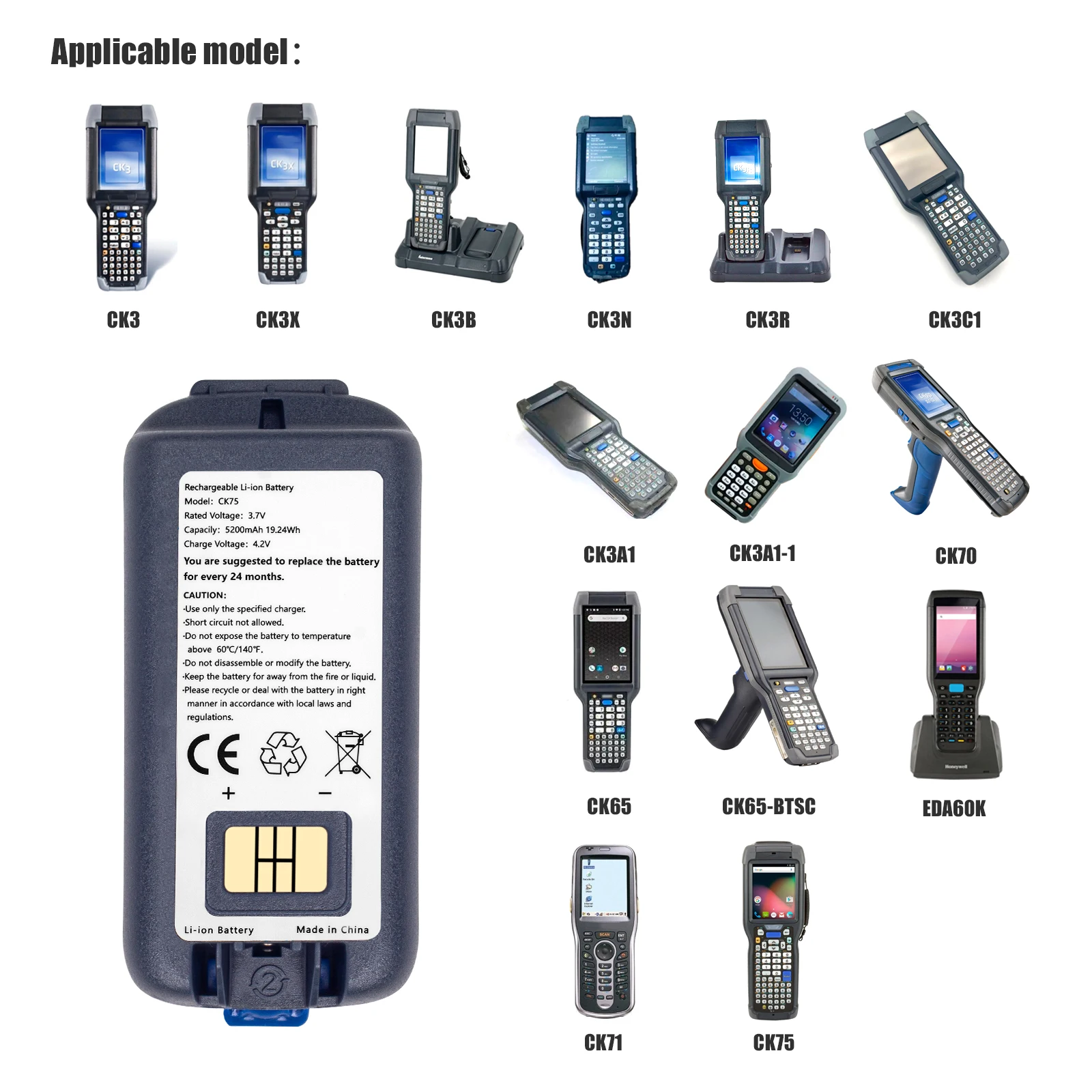 

Bar Code Scanning Collector Battery For Intermec EDA60K CK65 CK70 CK71 CK75 CK3 CK3R CK3N AB17 AB18 50135498-002 318-034-034