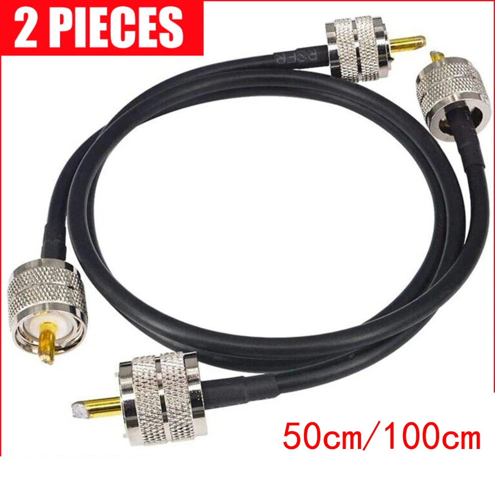 2 sztuki 50/100cm PL259 UHF z męskiego na męskie przedłużacz antenowy radiowy RG58 koncentryczny kabel krosowy dla CB Radio nadajnika FM VHF HF