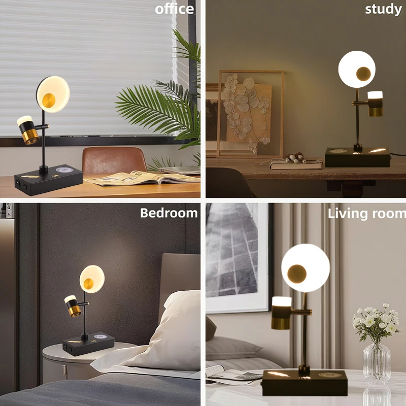 ﻿   3 ألوان مصباح أرضي حديث 360 درجة ضوء أرضي دوار واجهة USB لمبة مكتب أسود دراسة غرفة المعيشة ديكور غرفة معدنية