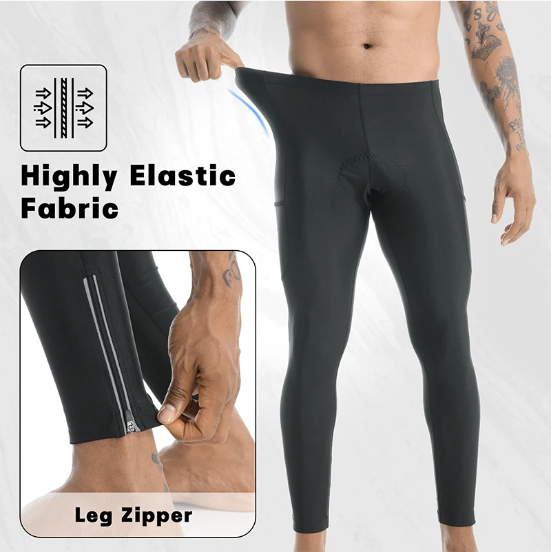 X-TIGER Herren Thermo-Radhose Winter Mountainbike-Hose Fahrrad-Tights mit Beinreißverschlüssen 5D Gel-Polster Thermo-Radhose – Detail 7