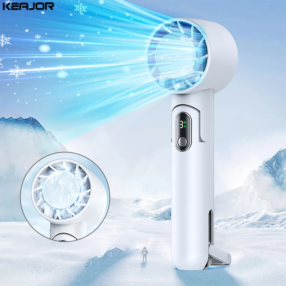 Portable Handheld Fan Folding Turbo Mini Personal Small Fan USB Rechargeable Portable Ice Cooling Fan with 4000mAh Power Bank