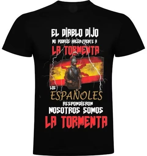 Camiseta de rock español, camiseta gráfica de soldado vintage EL DIABLO PIJO, diseño de bandera roja y amarilla, camisa de algodón llamativa atrevida