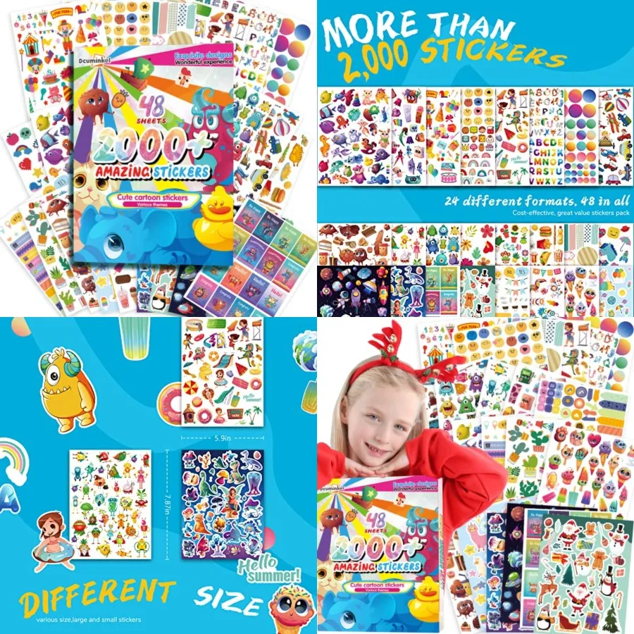 

2000+ Stickers for 48 Sheets with Various Themes and Super Colorful Cute Designs Ideal for Classroom Rewards School Activities