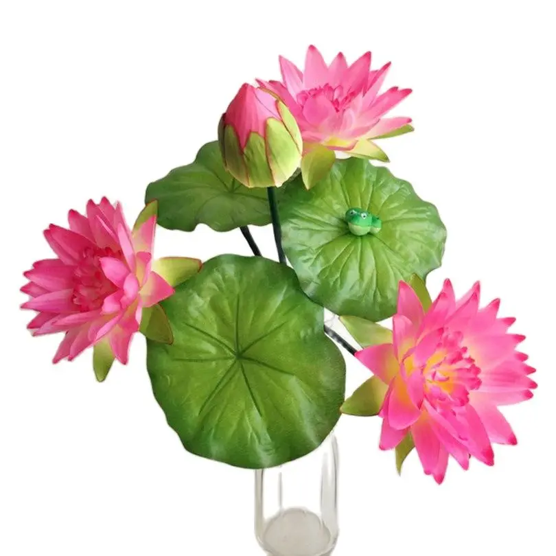 One Fake Lotus Artificial Lotus with Green Frog Silk Water Lily 7 Stalks for Wedding Party Home Decorative Flowers