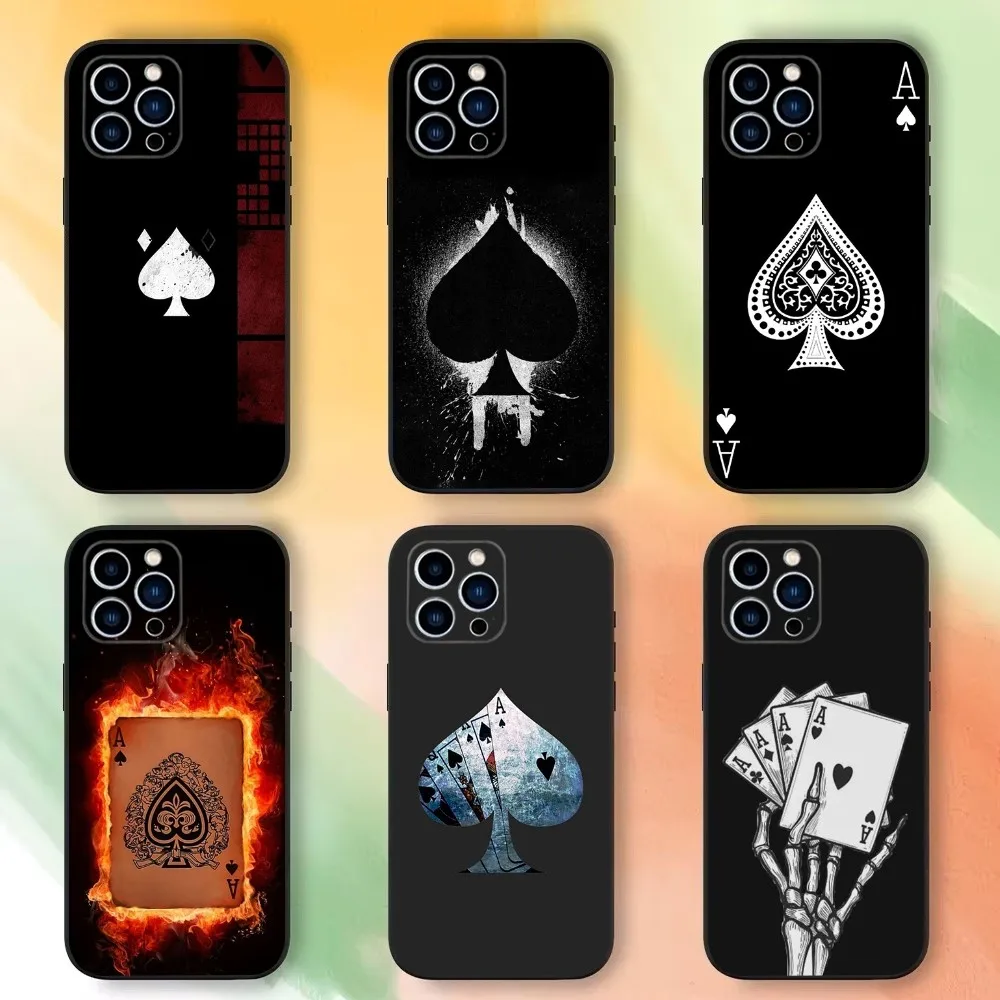 Ace of Spades Poker Phone Case For iPhone 16,15,14,13,12,11 Plus,Pro Max,XS,X,XR,SE,Mini,8,7，Soft Silicone Black Cover