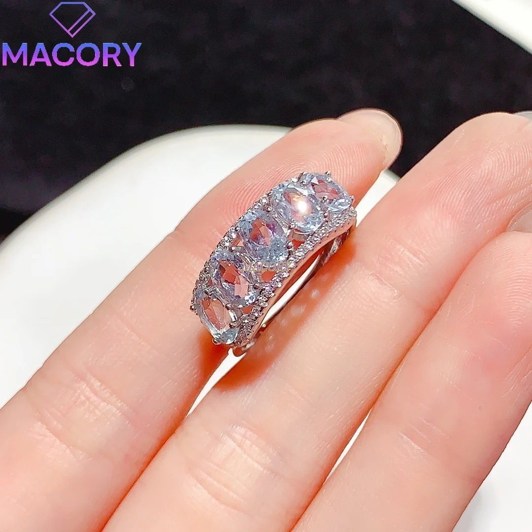 S925 silver inlaid natural aquamarine ring for women, fashionable and youthful new design, bright and clear color