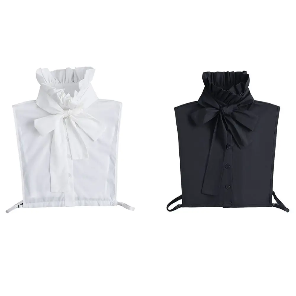 Nuova decorazione con fiocco in cotone con volant, colletto finto nero staccabile, camicia bianca, colletto falso da donna