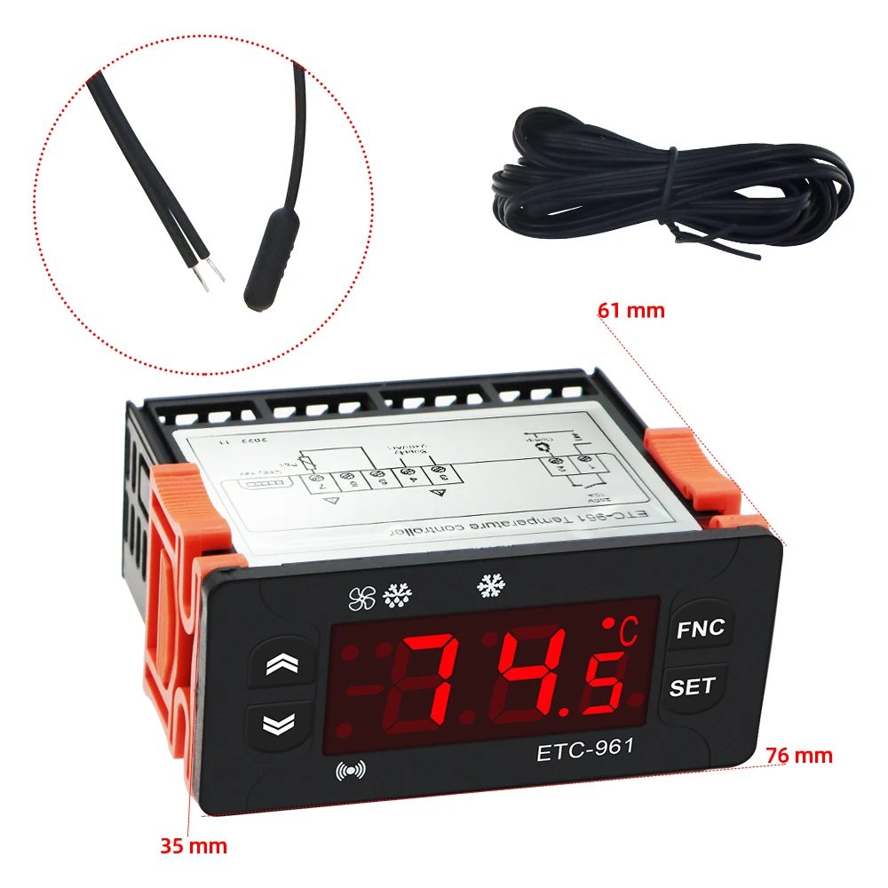 5Pcs/Lot ETC-961 Thermostat Temperature Controller Humidity Control Thermometer Hygrometer Refrigeration Alarm 220V NTC Sensor