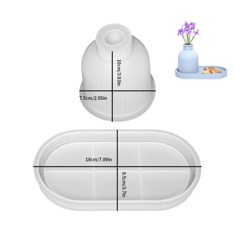 Vasi da fiori fai-da-te Stampo in cemento Vassoio ovale Stampi in silicone Scatola immagazzinaggio Sottobicchiere 97QE