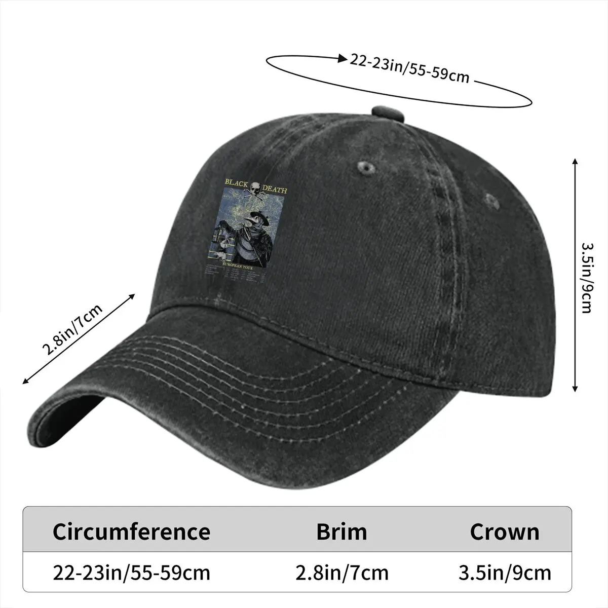 Umyta męska czapka z daszkiem czarna śmierć europejska wycieczka Trucker Snapback czapki kowbojki tata kapelusz plagi doktor czapki golfowe