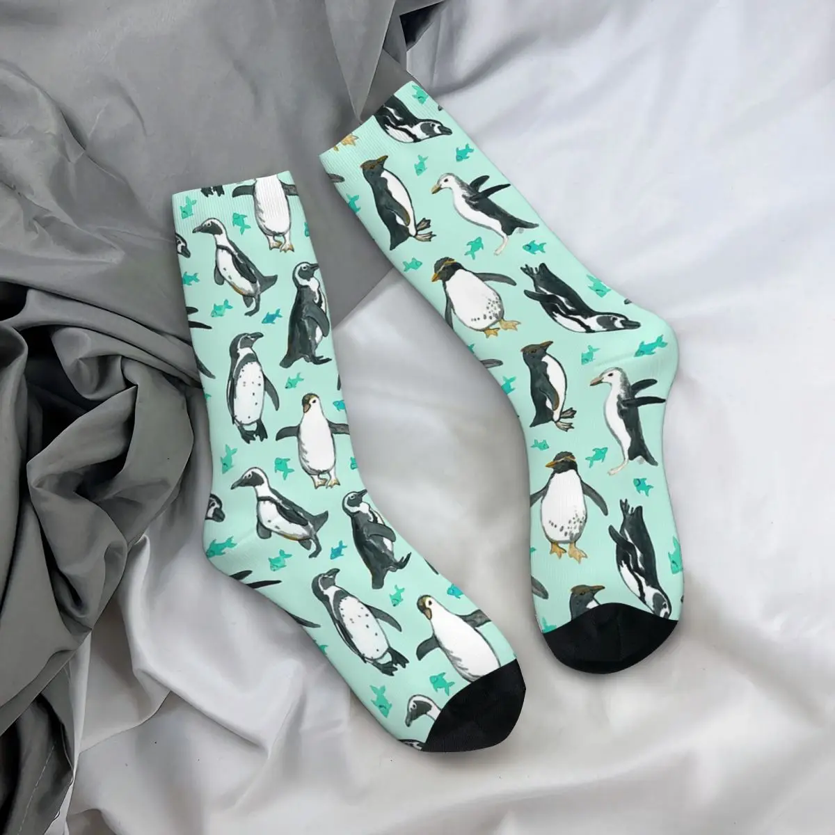Lots Of Little Penguins On Mint Socks Harajuku Sport Middle Tube Socks Super Soft Stockings for Men Women Christmas Gifts