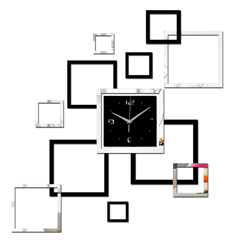 new hot acrylic wall clocks 3d sticker europe fashion modern Quartz watch design sliver & black clocks art free shipping