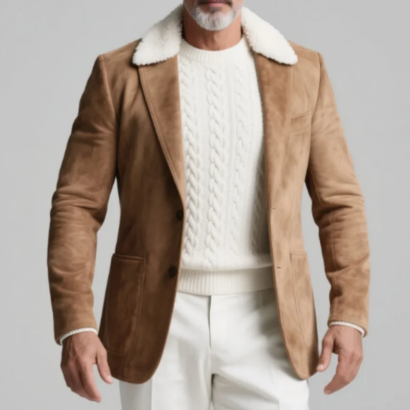 

Men's Plush Lapel Suede Blazer Single-breasted Two-pocket Slim-fit Fashionable Jacket Casual and Comfortable Jacket Outerwears