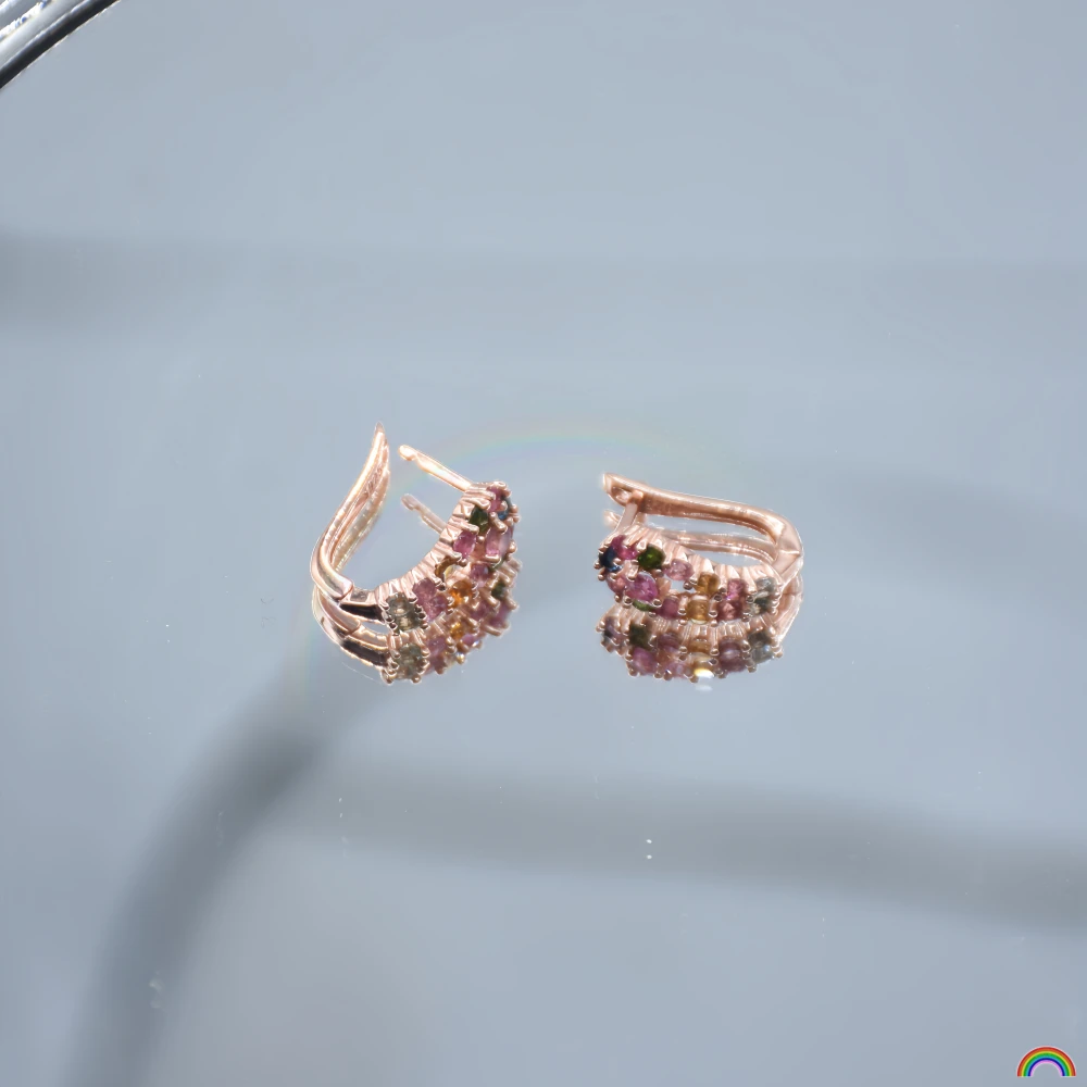Natural tourmaline gemstone earrings with s925 ear clasp, featuring rainbow gemstones and dopamine-inspired earrings by Rwbuy