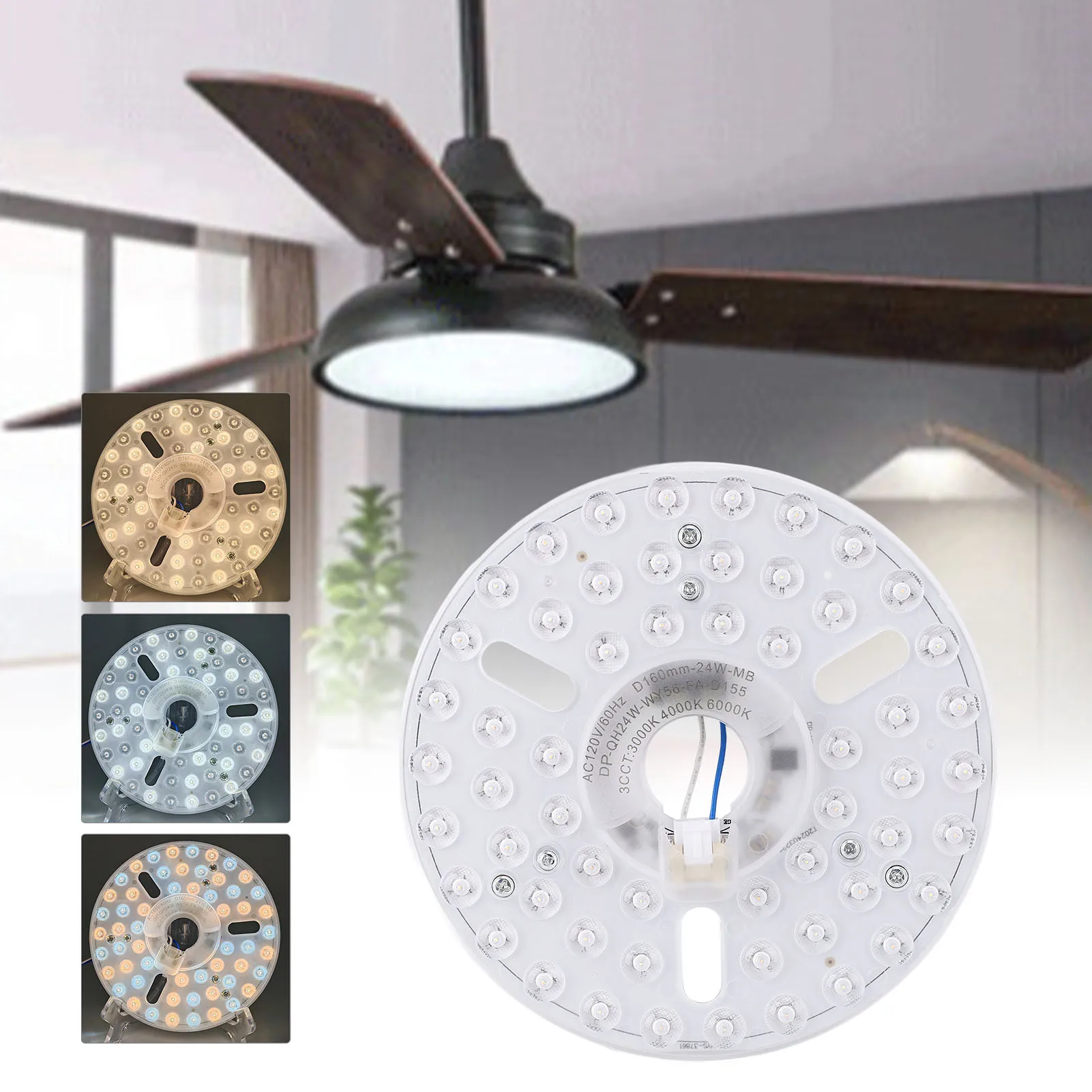 

LED Ceiling Fan Light Retrofit Kit 3000K 4000K 6000K 6.3in Super Bright Ceiling Fan Light Replacement Board Dimmable for Home