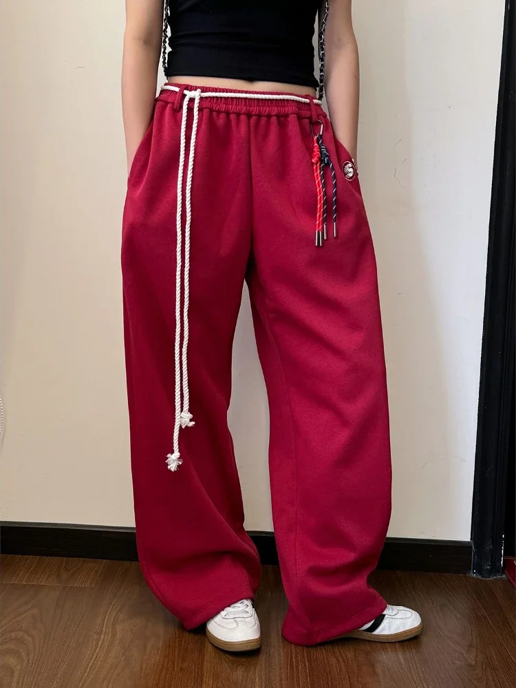 Pantalon de survêtement Baggy à jambe large pour femme, pantalon de jogging rouge, streetwear respirant, esthétique, salle de bain, salle de bain, salle de bain, style hip hop coréen, MERCEDES U, Y2K, Kpop, Harajuku