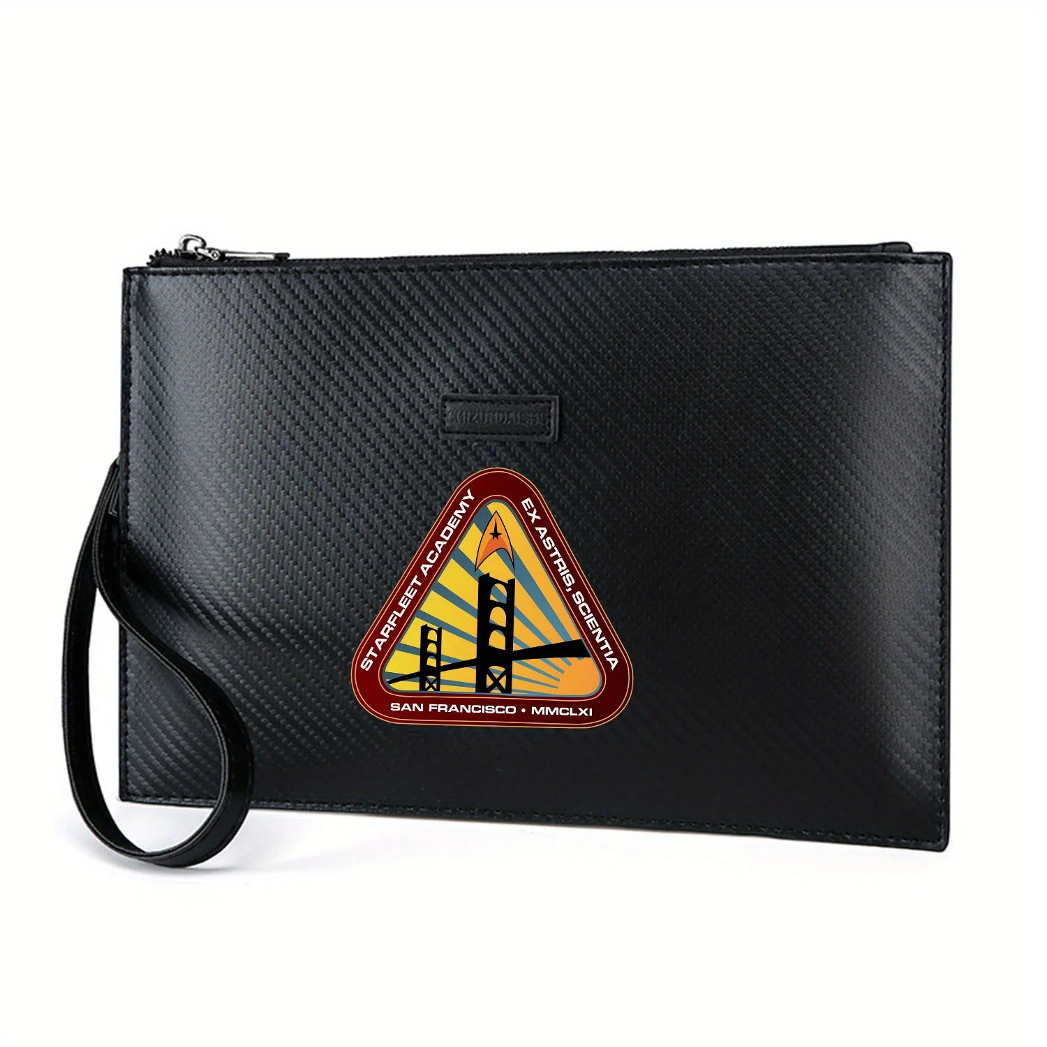 Starfleet Academy Emblem Golden Bridge Design Elegant Printed PU Men's Handbag Fashionable and Practical for Everyday Carry