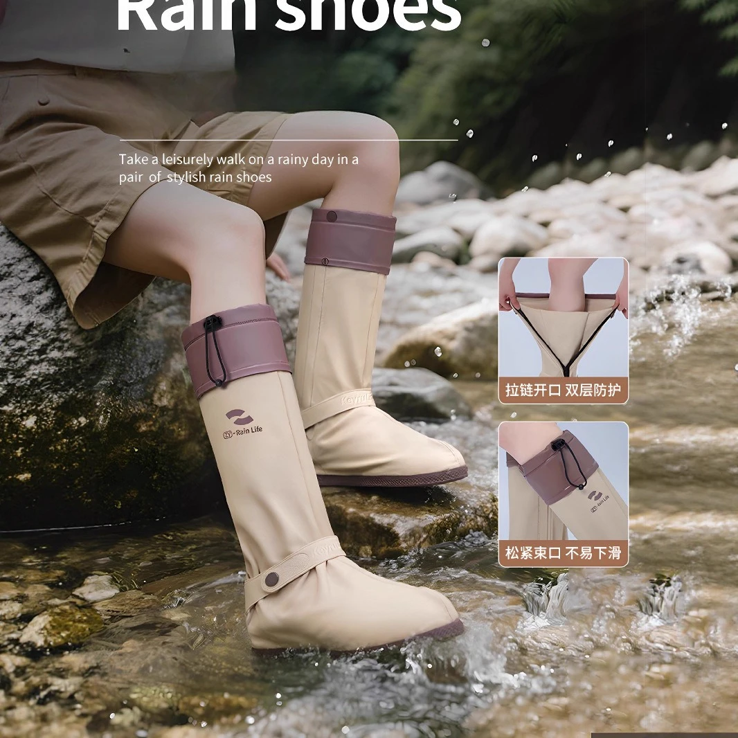 

Rain Boots Hiking Rain Shoe Cover Cycling Wear Resistant Thickened Waterproof Anti Slip High Tube PVC Rain Cover