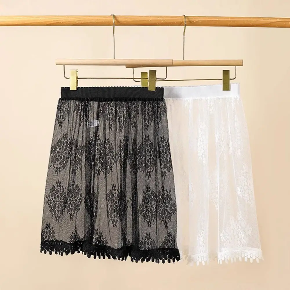 

Fashion A-Line Lace Mesh Skirt High Waist Transparent Korean Skirt Elastic Tulle Midi Skirt for Summer