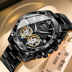 New double flywheel watch men's non-automatic machine hollow mechanical watch multifunctional fashion luminous waterproof watch.