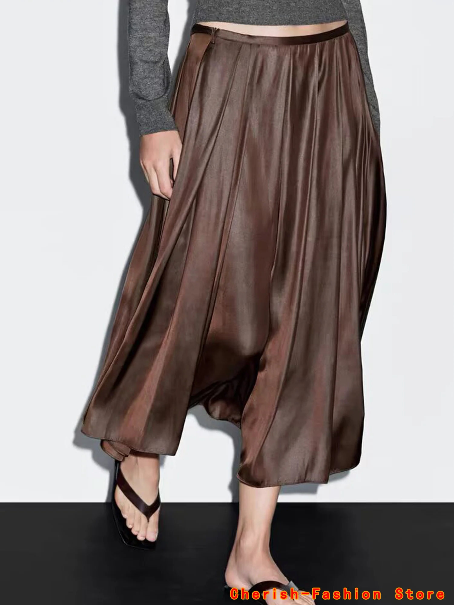 2025 Donna Elegante High Street Cerniera in vita Gonna elegante Francese retrò a vita alta Casual A-line Gonne Gonna arricciata Gonna longuette