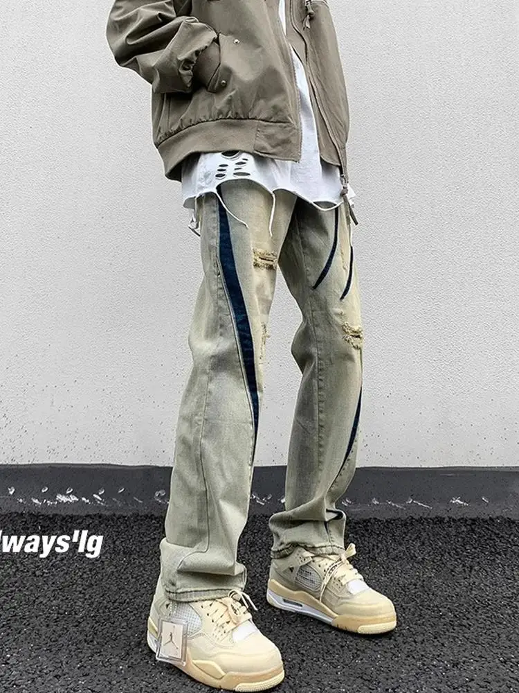 

Men's High Waist Straight Leg Jeans Distred Tie Dye Skinny Design Autumn Winter Large Size 300 Pou Wear Resistant