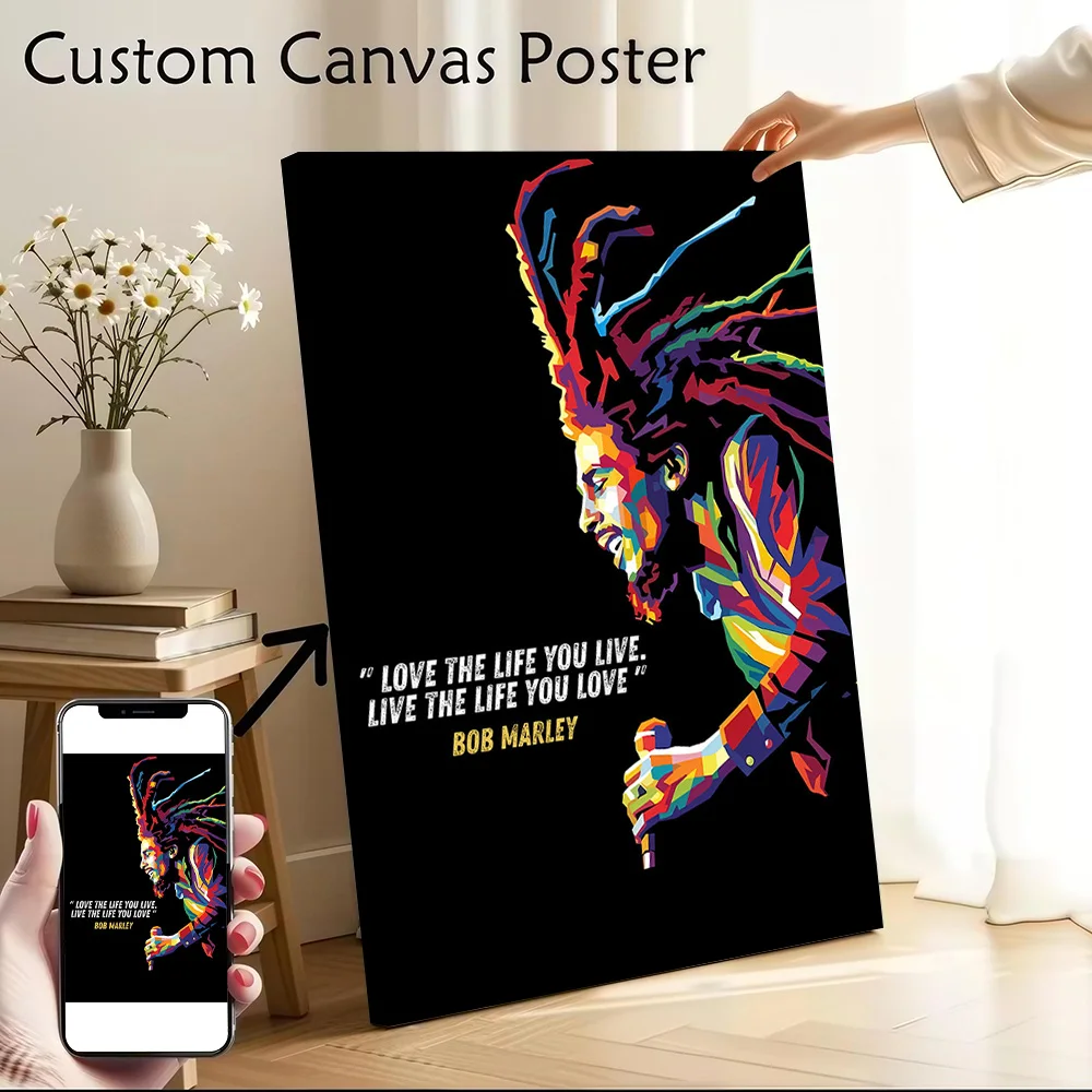 Bob Marley Pop Art Quote Canvas Poster Wall Art Customizable High Quality Printed Picture for Modern Living Room Paintings Mural