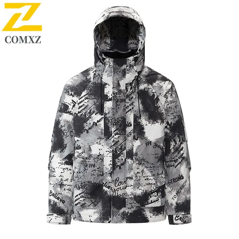 COMXZ Men Camo Puffer Leisure Hooded Jacket Outdoor Camping Thickened Warm Padding Coat Travel Windproof Winter Windbreaker