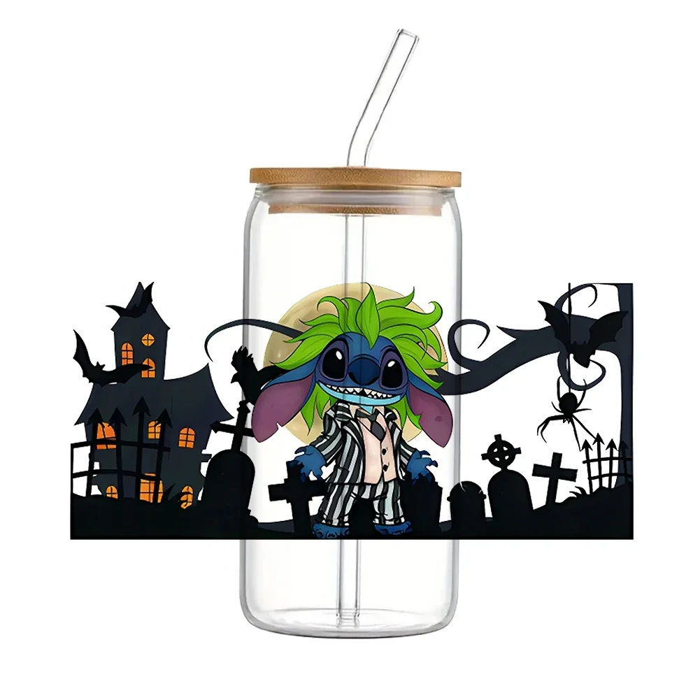 ひまわり 11 × 24 センチメートルディズニーステッチリビー 16 オンス缶ガラス 3D 防水 UV DTF コーヒー缶ラップリビーガラスラップ