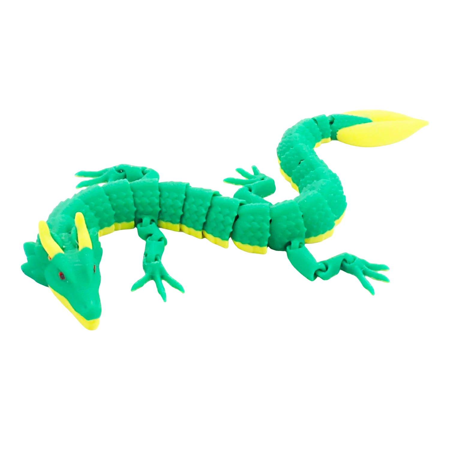 

3D printed green bamboo leaf dragon with movable joints, simulation model ornament, entertainment toy