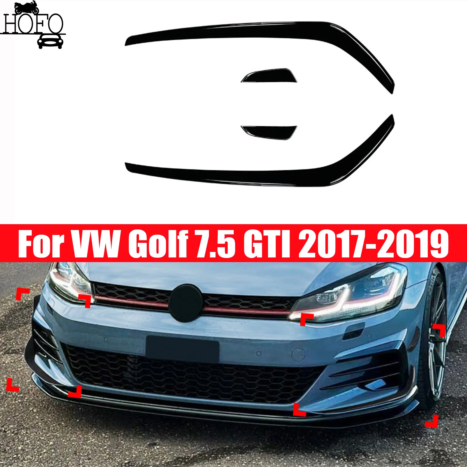 

For VW Golf 7.5 GTI 2017-2019 Glossy black Intake Bezel Front Wind Side Wing Knife Spoiler Grille