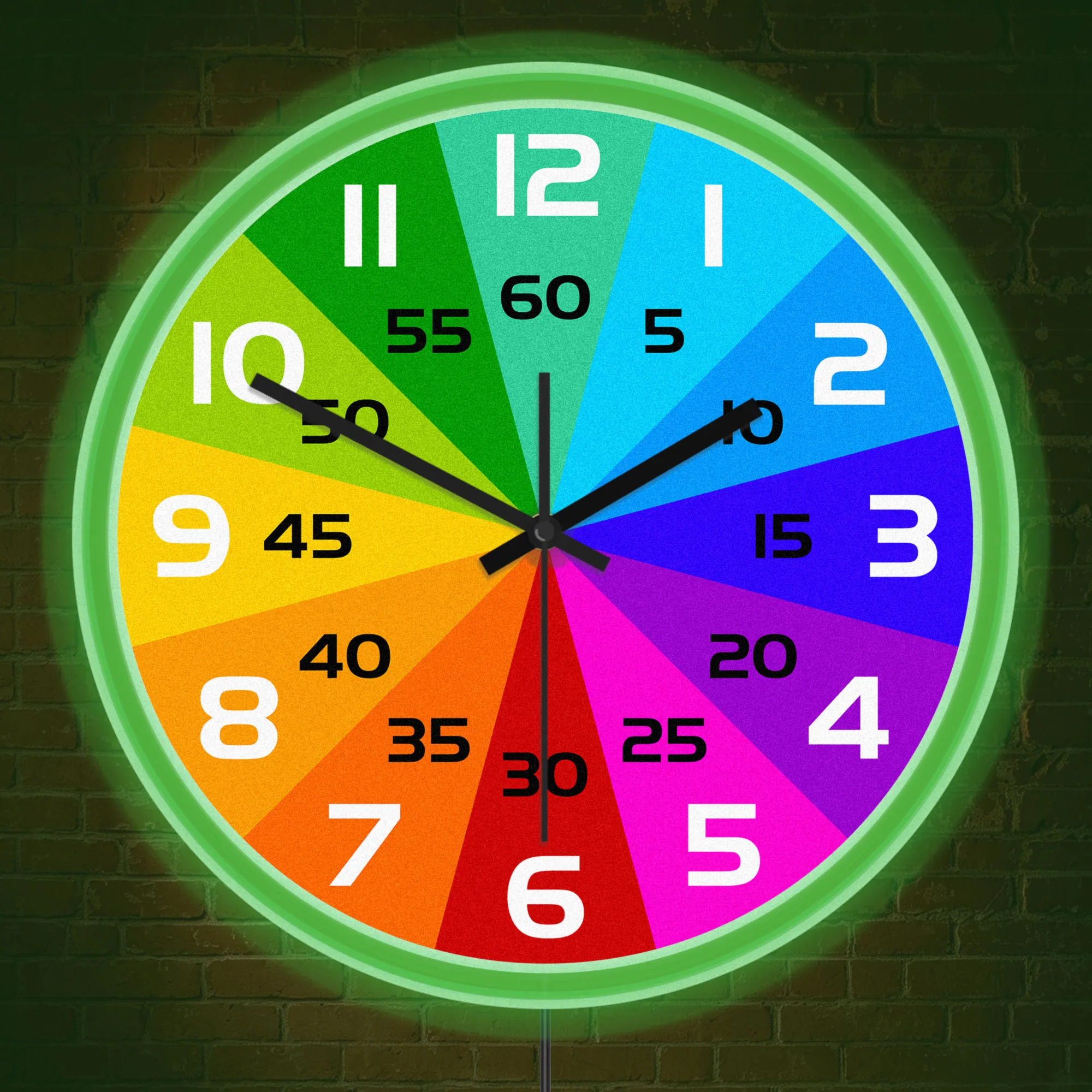 Time Teaching Colorful Learning Neon Wall Clock for Homeschool Classroom Educational Time Dial Rainbow LED Light Up Wall Clock