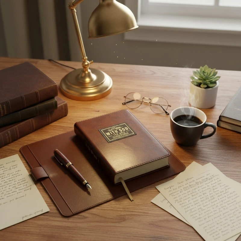 

Элегантный коричневый молитвенник в твердом переплете с вдохновляющими цитатами на каждый день, подходящий для отслеживания веры