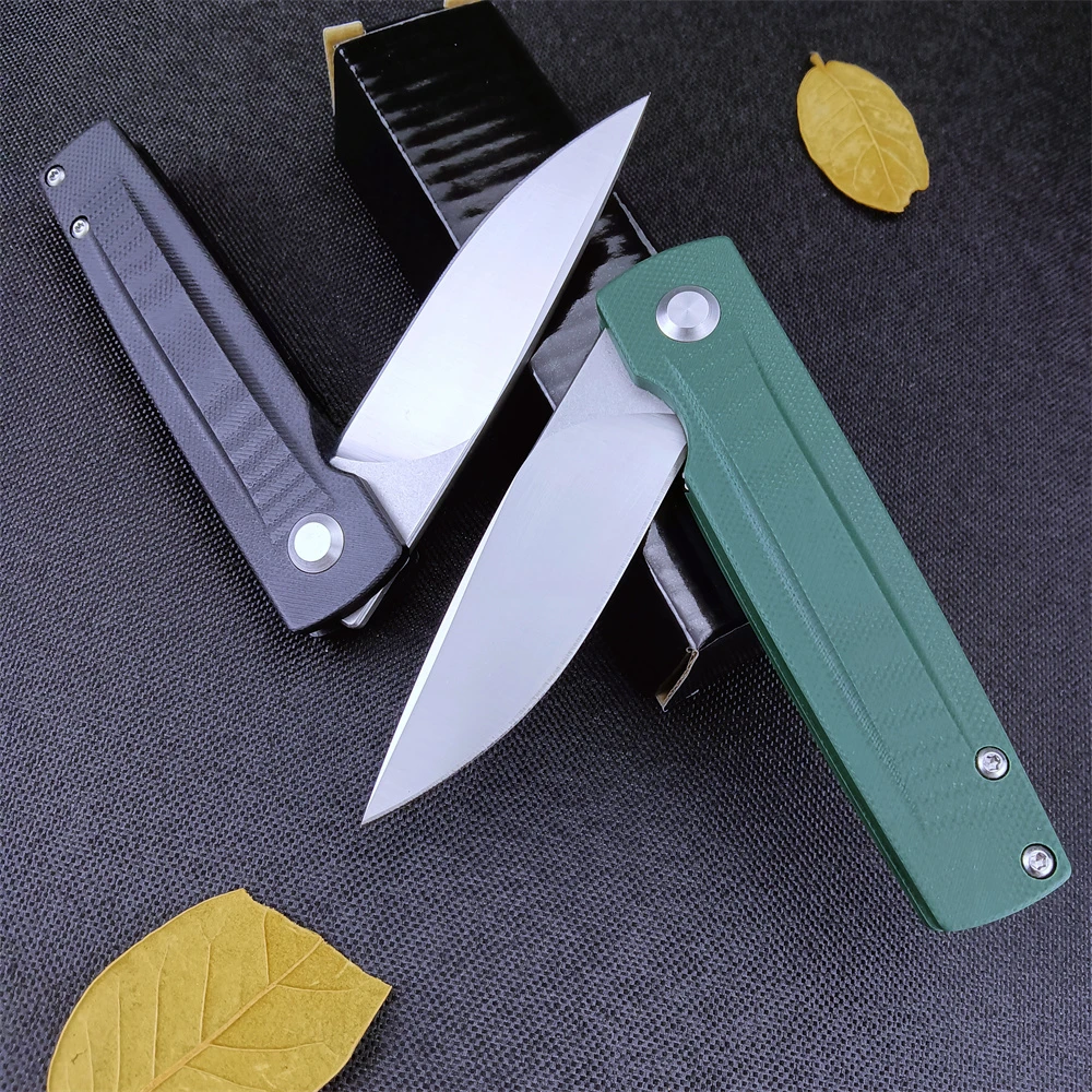 Outdoor Hiking Adventure EDC Pocket Folding Knife D2 Blade Sharp Tactical Hunting Survival Utility Tool Black/Green G10 Handle