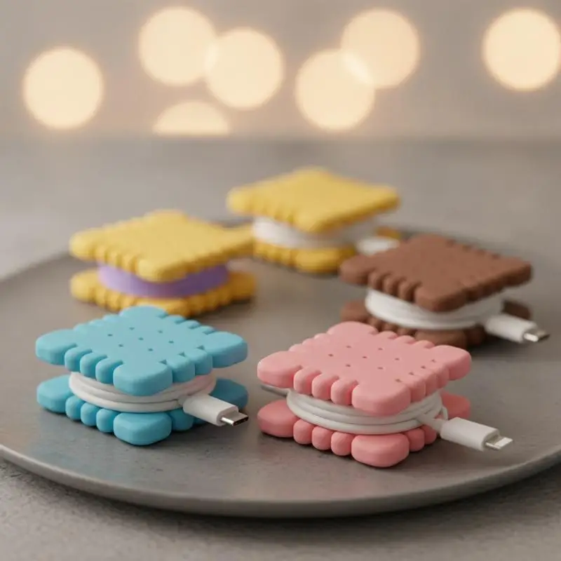 Hot Sale Cute Biscuit Style Cable Holder Durable Tangle Free  For Home Office Desk Cable Management