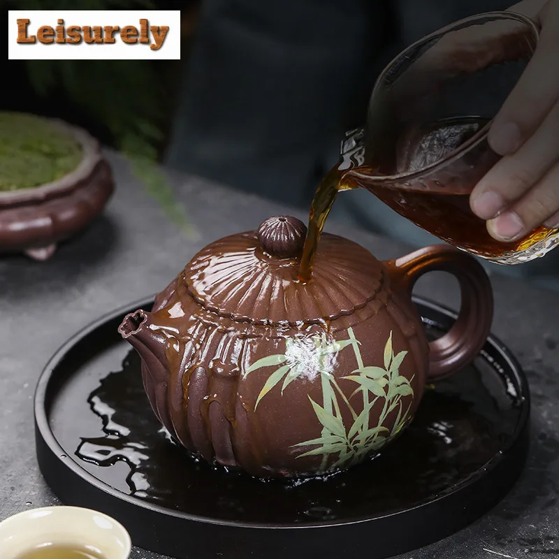 490ml Luxury Yixing Purple Clay Teapots Handmade Xishi Pot Raw Ore Purple Mud Tea Making Kettle With Filter Chinese Zisha Teaset