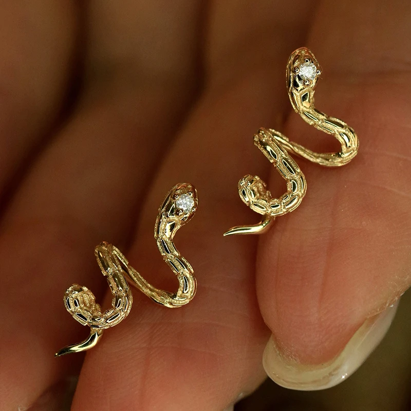 Aazuo 18K مجوهرات الصلبة الذهب الأبيض الذهب الأصفر الماس الطبيعي الحقيقي الحيوان الأفعى قرط الاذن المرصع هدية للنساء حفل زفاف AU750 #4