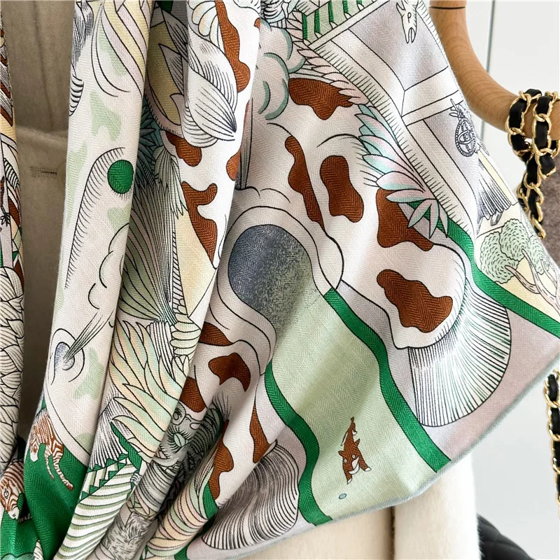 공장 직영 럭셔리 대형 여성용 스카프 패션 브랜드 여성 프린트 실크 울 반다나 스카프